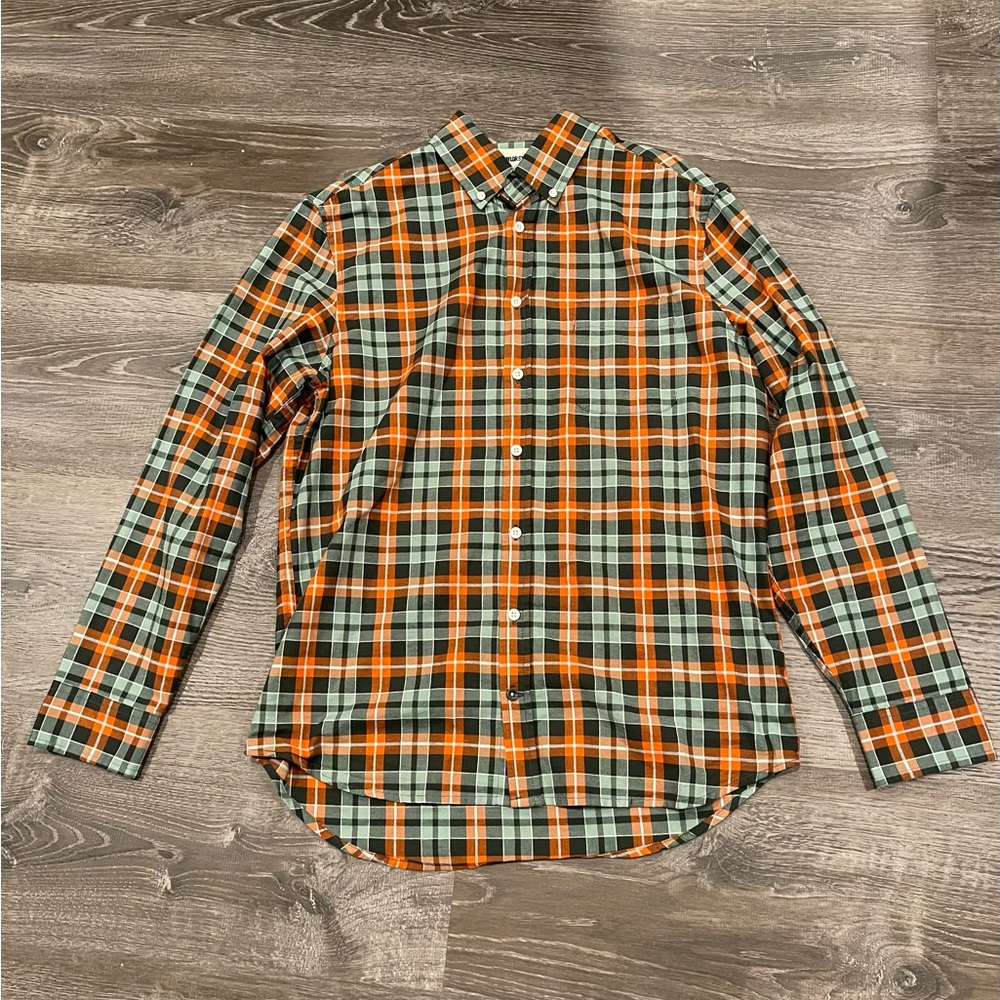 Taylor Stitch Orange and Green Plaid Button-Down Shirt